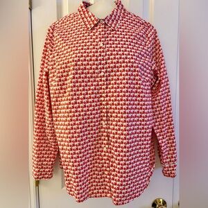 Charter Club Shirt Shop, sz 14, button-down, relaxed fit, elephant print blouse